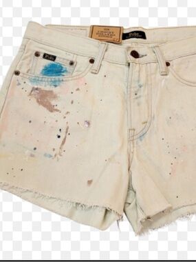 NWT POLO Ralph Lauren the Crosby Cream Denim Shorts in watercolor size 31